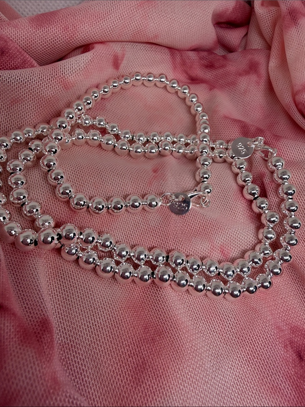 925 Sterling Silver Hollow Bead Necklace & Bracelet Set 20” Y2K Maximalist - Picture 8 of 9